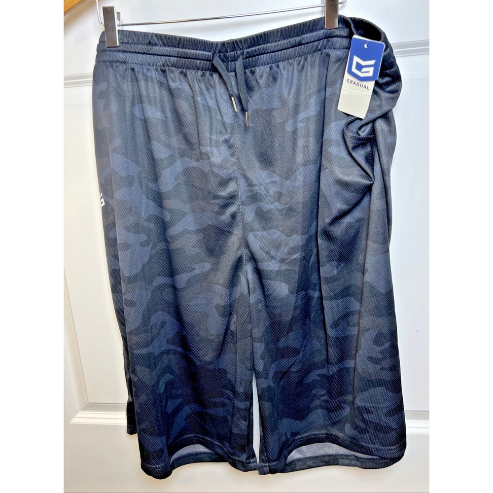 NWT Gradual Men's 4X Gray Camo Cargo Shorts  Elastic Waist  Stretch 10.5" Inseam